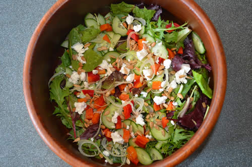 Diced cooked beets added to tossed salad